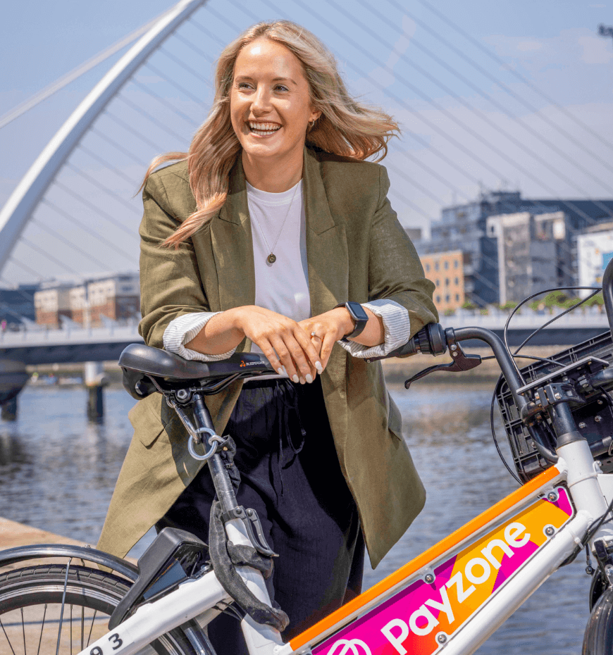 Ciara Donovan Product Manager Payzone with Bleeper Bike 